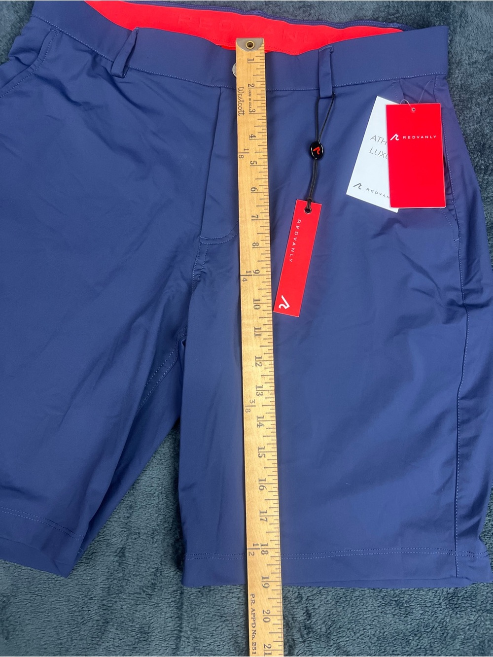 Redvanly Men’s Athletic Shorts – Navy Blue with Red Waistband-Zapotal logo